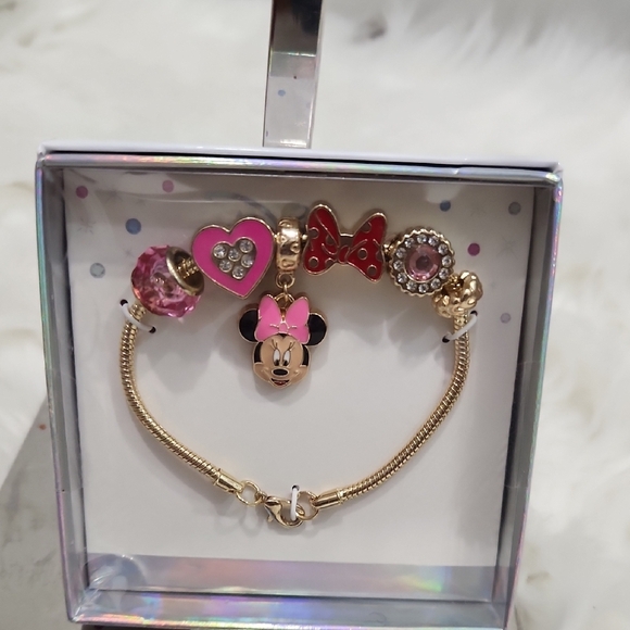 🔹️Disney🔹️ Minnie Mouse Charm Bracelet with Pink and Gold Accents - Picture 1 of 4